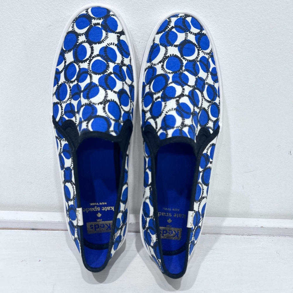 Keds‎ x Kate Spade New York Slip-on Sneaker Blue and White Circle Print Size 8 - Picture 6 of 12